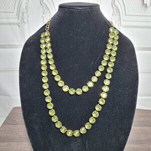 Vintage Green Crystal Rhinestones Double Strand Necklace - Yellowish Green